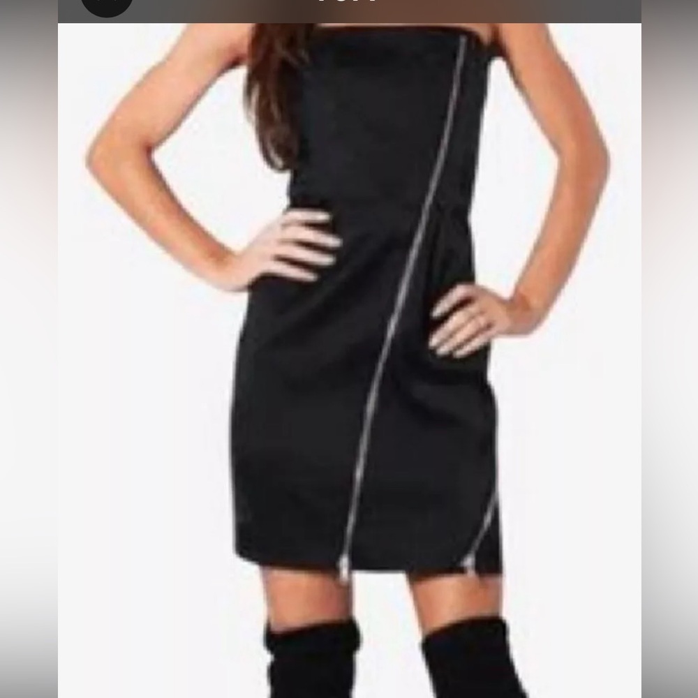 Alice + Olivia Black Strapless Mini Dress with Diagonal Zip Detail